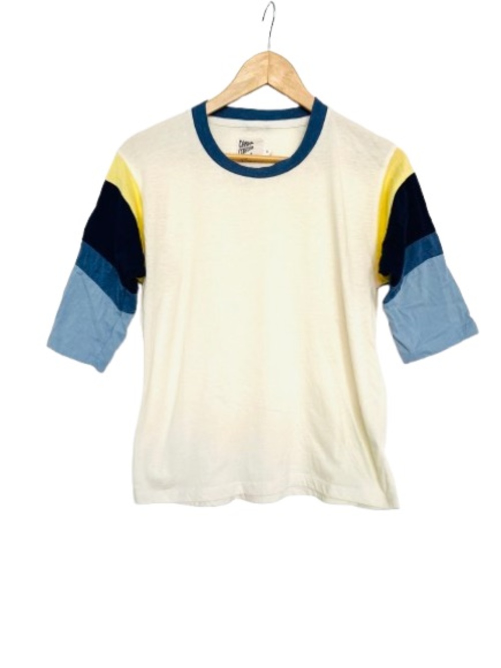 Free People Camp Collection Womens Colorblock Ringer Tee Cream/Blue Size Small